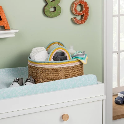 Braided Water Hyacinth Diaper Caddy With Coiled Rope Handles - Pink - Cloud Island™ 1 Braided Water Hyacinth Diaper Caddy With Coiled Rope Handles - Pink - Cloud Island™