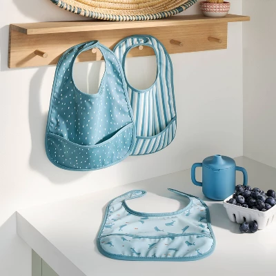Water-Resistant Bibs - 3pk - Whales/Stripes/Dots - Cloud Island™ 1 Water-Resistant Bibs - 3pk - Whales/Stripes/Dots - Cloud Island™