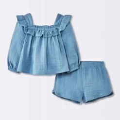 Baby Girls' 2pc Gauze Long Sleeve Top And Bloomer Set - Cloud Island™ Blue -Little Luxe Store GUEST b2193416 cbaf 4db6 b69c dc4e97c8798d