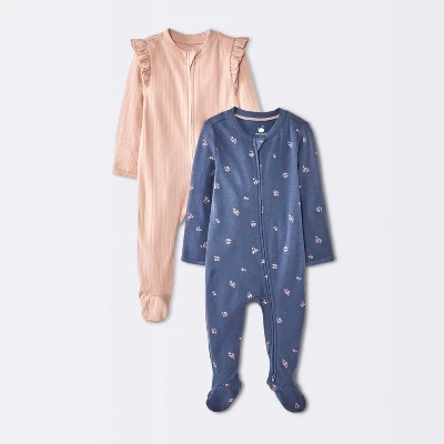 Baby Girls' 2pk Cozy Wide Ribbed Floral Sleep N' Play - Cloud Island™ Pink/Blue 4 Baby Girls' 2pk Cozy Wide Ribbed Floral Sleep N' Play - Cloud Island™ Pink/Blue - Image 4