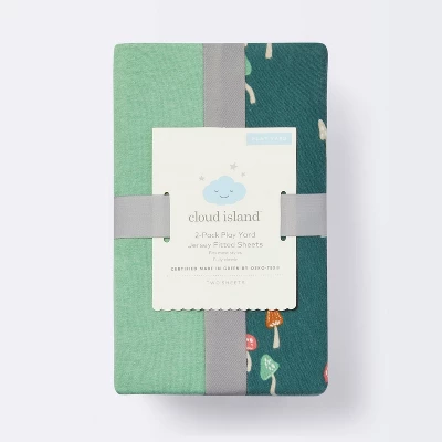 Fitted Jersey Play Yard Crib Sheet - Mushroom/Solid Green - 2pk - Cloud Island™ 3 Fitted Jersey Play Yard Crib Sheet - Mushroom/Solid Green - 2pk - Cloud Island™ - Image 3