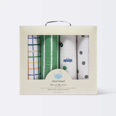Flannel Baby Blanket 4pk - Cloud Island™ Trucks 2 Flannel Baby Blanket 4pk - Cloud Island™ Trucks - Image 2