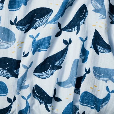 Muslin Swaddle Blanket Whales - White/Blue - Cloud Island™ 2 Muslin Swaddle Blanket Whales - White/Blue - Cloud Island™ - Image 2
