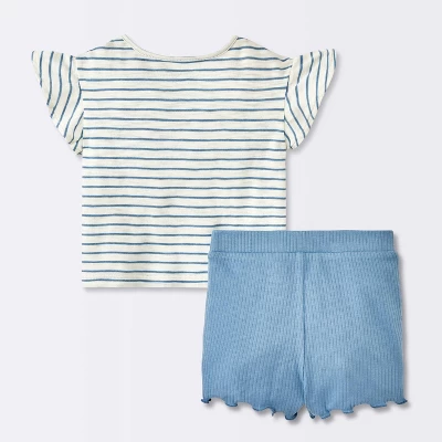 Baby Girls' 2pc Striped Pocket T-Shirt & Bike Shorts Set - Cloud Island™ Blue 1 Baby Girls' 2pc Striped Pocket T-Shirt & Bike Shorts Set - Cloud Island™ Blue
