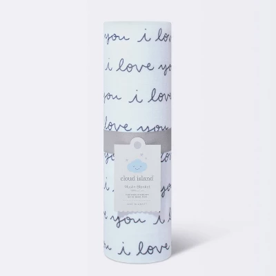 Muslin Swaddle Blanket I Love You - Cloud Island™ White 3 Muslin Swaddle Blanket I Love You - Cloud Island™ White - Image 3