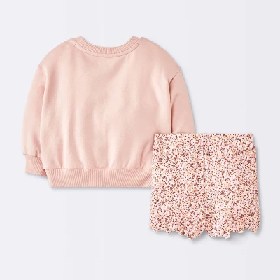 Baby Girls' 2pc Cat Applique Sweatshirt & Bike Shorts Set - Cloud Island™ Pink 1 Baby Girls' 2pc Cat Applique Sweatshirt & Bike Shorts Set - Cloud Island™ Pink