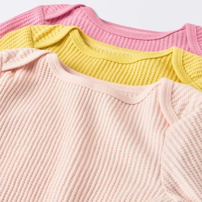 Baby Girls' 3pk Long Sleeve Waffle Bodysuit - Cloud Island™ Pink 2 Baby Girls' 3pk Long Sleeve Waffle Bodysuit - Cloud Island™ Pink - Image 2