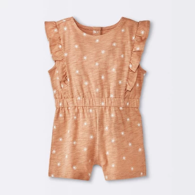 Baby Girls' Sun Stamps Printed Ruffle Romper - Cloud Island™ Tan 4 Baby Girls' Sun Stamps Printed Ruffle Romper - Cloud Island™ Tan - Image 4