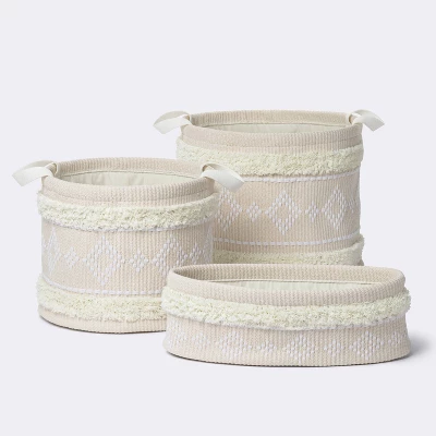 Tufted Fabric Medium Round Storage Basket - Khaki And Cream - Cloud Island™ 3 Tufted Fabric Medium Round Storage Basket - Khaki And Cream - Cloud Island™ - Image 3
