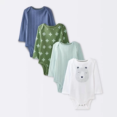 Baby Boys' 4pk Bear Long Sleeve Bodysuits - Cloud Island™ Ivory/Blue/Green 4 Baby Boys' 4pk Bear Long Sleeve Bodysuits - Cloud Island™ Ivory/Blue/Green - Image 4