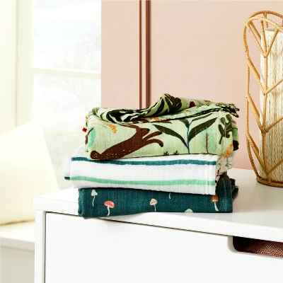 Muslin Swaddle Blanket Fauna - Pink/Green/Tan - 3pk - Cloud Island™ 1 Muslin Swaddle Blanket Fauna - Pink/Green/Tan - 3pk - Cloud Island™
