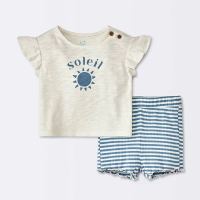 Baby Girls' Soliel Modal T-Shirt & Bike Shorts Set - Cloud Island™ Off-White 4 Baby Girls' Soliel Modal T-Shirt & Bike Shorts Set - Cloud Island™ Off-White - Image 4