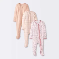 Baby Girls' 3pk Floral Sleep N' Play - Cloud Island™ Peach -Little Luxe Store GUEST e9015078 b1ab 4ad5 b1aa 8b5d319ef6d1