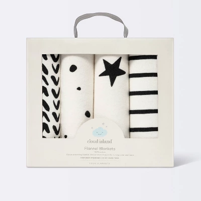 Flannel Baby Blanket - Cloud Island™ - Black/White - 4pk 2 Flannel Baby Blanket - Cloud Island™ - Black/White - 4pk - Image 2
