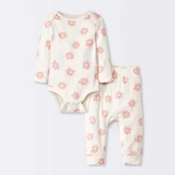 Baby 2pc Floral Wide Ribbed Top & Bottom Set - Cloud Island™ Cream -Little Luxe Store GUEST ec0de7be 7c6a 488d 9e19 38aedabc4464