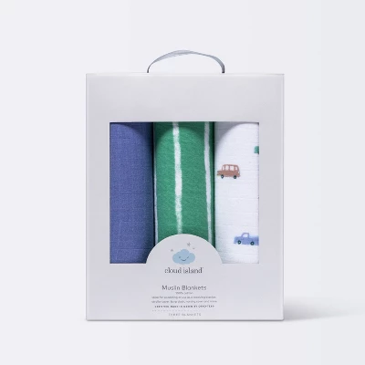 Muslin Swaddle Blanket - Cloud Island™ Transportation - 3pk 2 Muslin Swaddle Blanket - Cloud Island™ Transportation - 3pk - Image 2